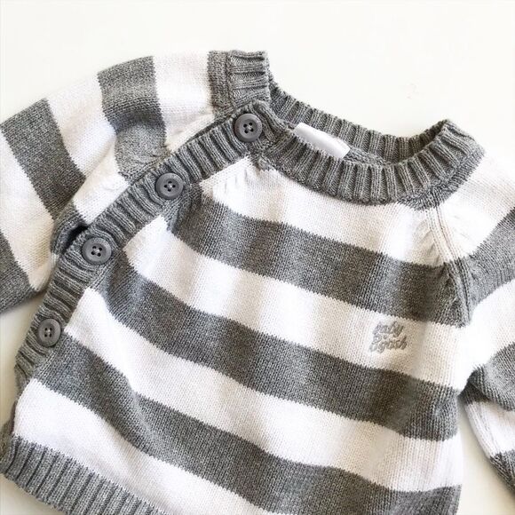 Oshkosh gray/white stripe knit sweater  EUC 9m - Picture 2 of 4